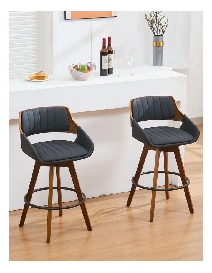 Faux Leather Counter Height Bar Stools Set of 2, Mid Century Modern Retro Bar Chairs image 2