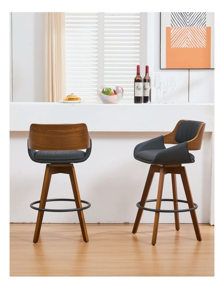 Faux Leather Counter Height Bar Stools Set of 2, Mid Century Modern Retro Bar Chairs image 3