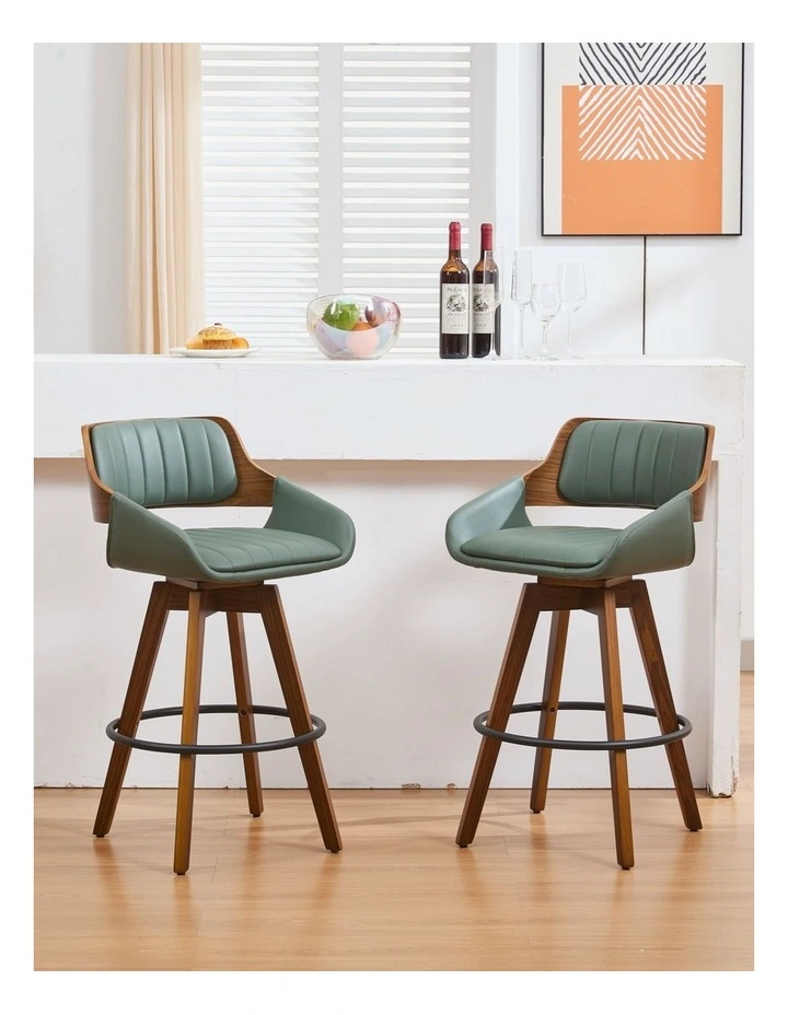 Faux Leather Counter Height Bar Stools Set of 2, Mid Century Modern Retro Bar Chairs image 2