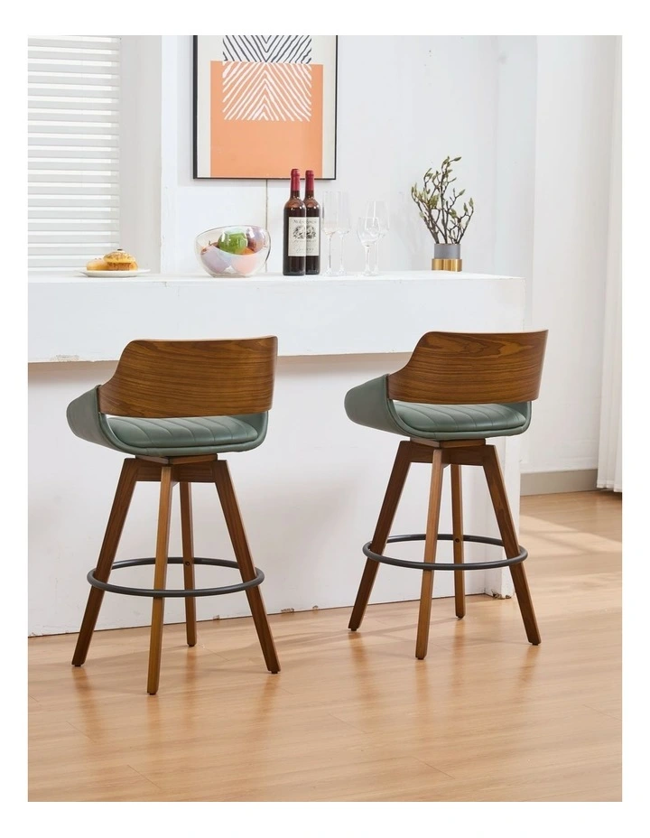 Faux Leather Counter Height Bar Stools Set of 2, Mid Century Modern Retro Bar Chairs image 3