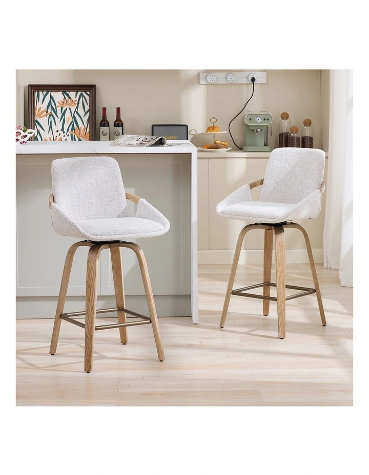 Set of 2 Swivel Bar Stools with Back, Modern Set of 2 Bar Chairs with Curved Back and 360 Swivel image 2