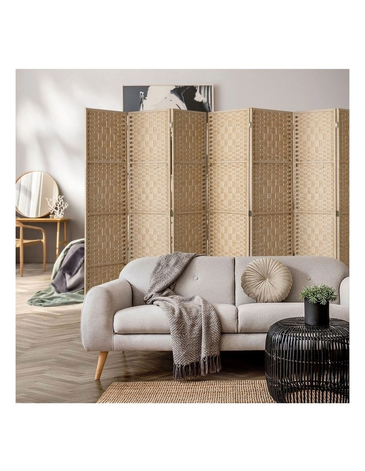 Oikiture 8 Panel Room Divider Privacy Screen Dividers Woven Wood Fold Stand image 5