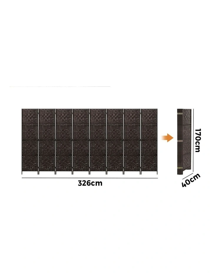 Oikiture 8 Panel Room Divider Screen Privacy Dividers Woven Wood Folding Brown image 3