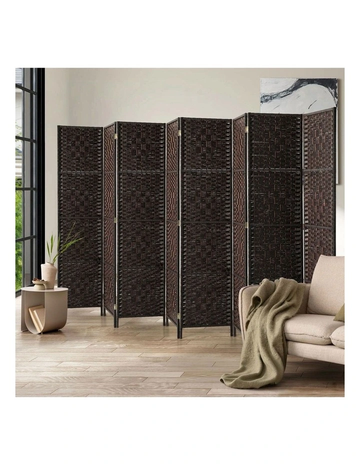 Oikiture 8 Panel Room Divider Screen Privacy Dividers Woven Wood Folding Brown image 4