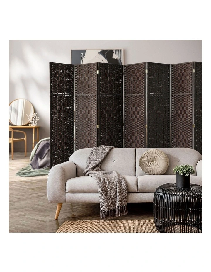 Oikiture 8 Panel Room Divider Screen Privacy Dividers Woven Wood Folding Brown image 5