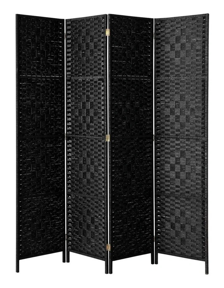 Oikiture 4 Panel Room Divider Screen Privacy Dividers Woven Wood Folding Black image 1