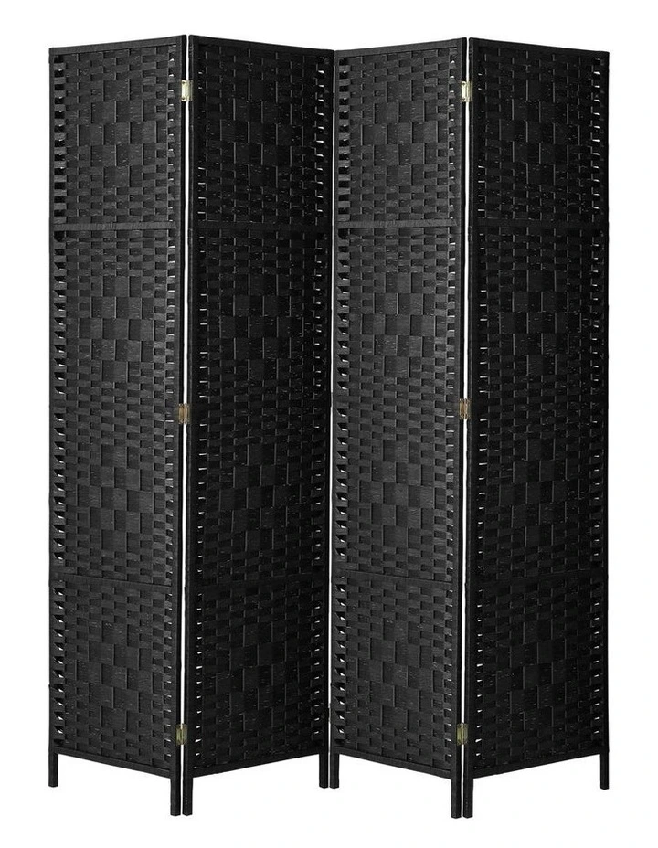 Oikiture 4 Panel Room Divider Screen Privacy Dividers Woven Wood Folding Black image 2