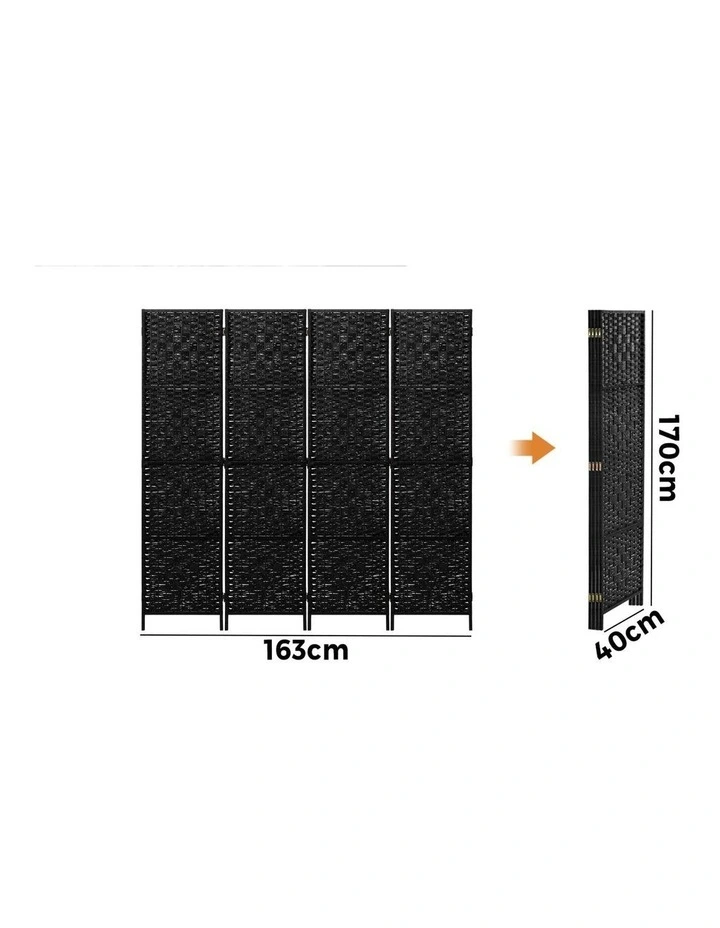 Oikiture 4 Panel Room Divider Screen Privacy Dividers Woven Wood Folding Black image 3