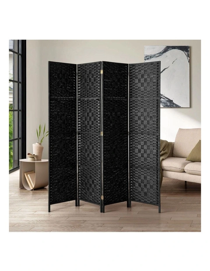 Oikiture 4 Panel Room Divider Screen Privacy Dividers Woven Wood Folding Black image 4