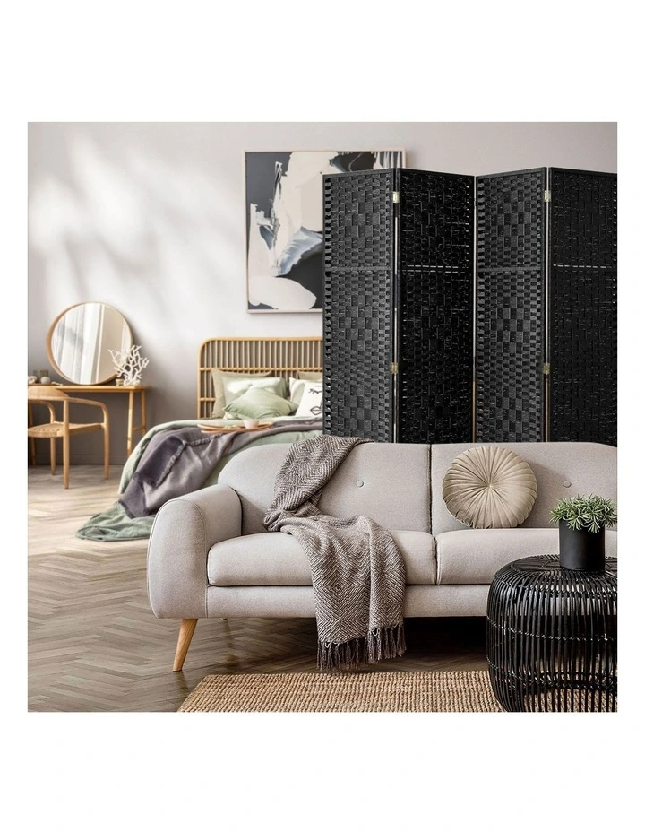 Oikiture 4 Panel Room Divider Screen Privacy Dividers Woven Wood Folding Black image 5