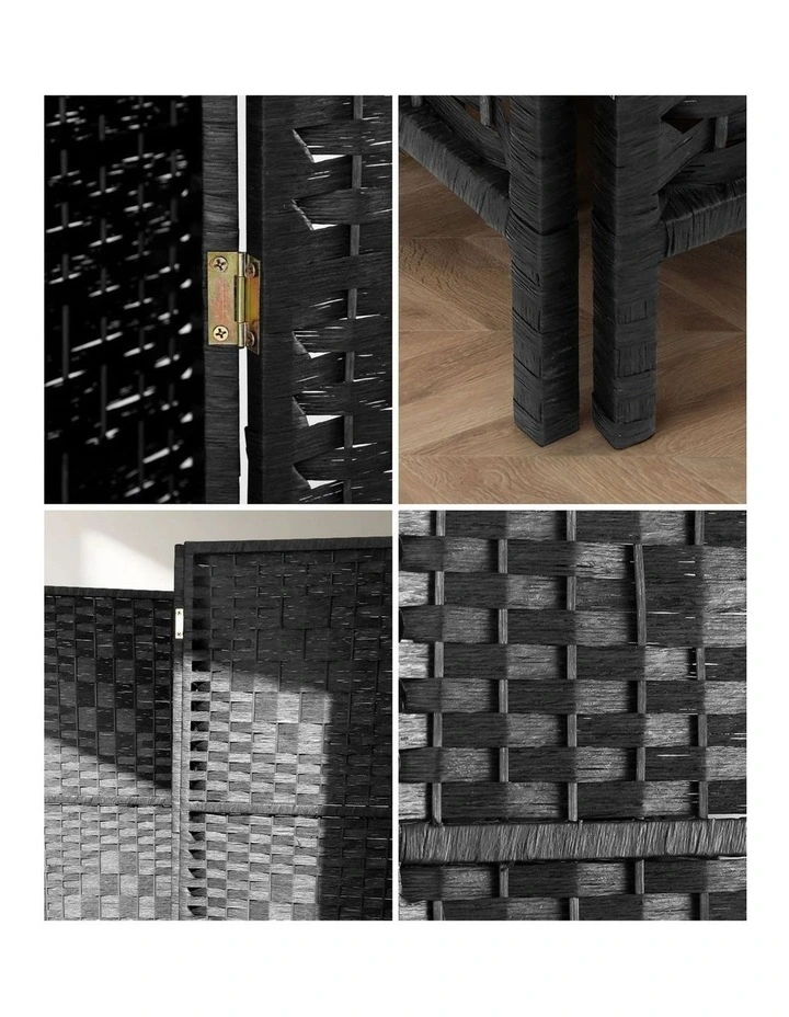 Oikiture 4 Panel Room Divider Screen Privacy Dividers Woven Wood Folding Black image 6