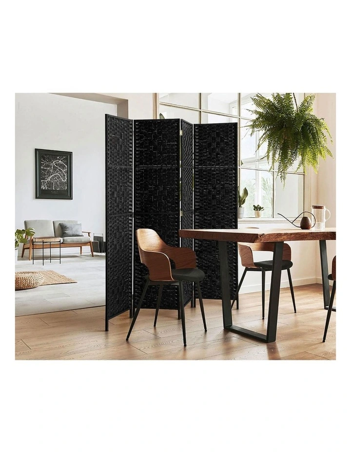 Oikiture 4 Panel Room Divider Screen Privacy Dividers Woven Wood Folding Black image 7