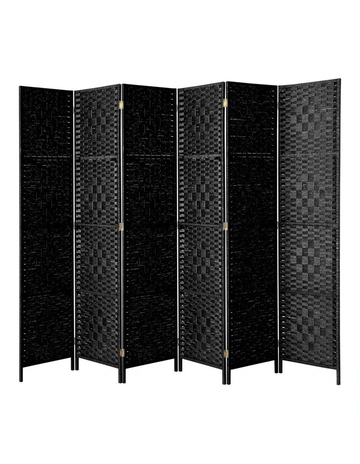 Oikiture 6 Panel Room Divider Screen Privacy Dividers Woven Wood Folding Black image 1