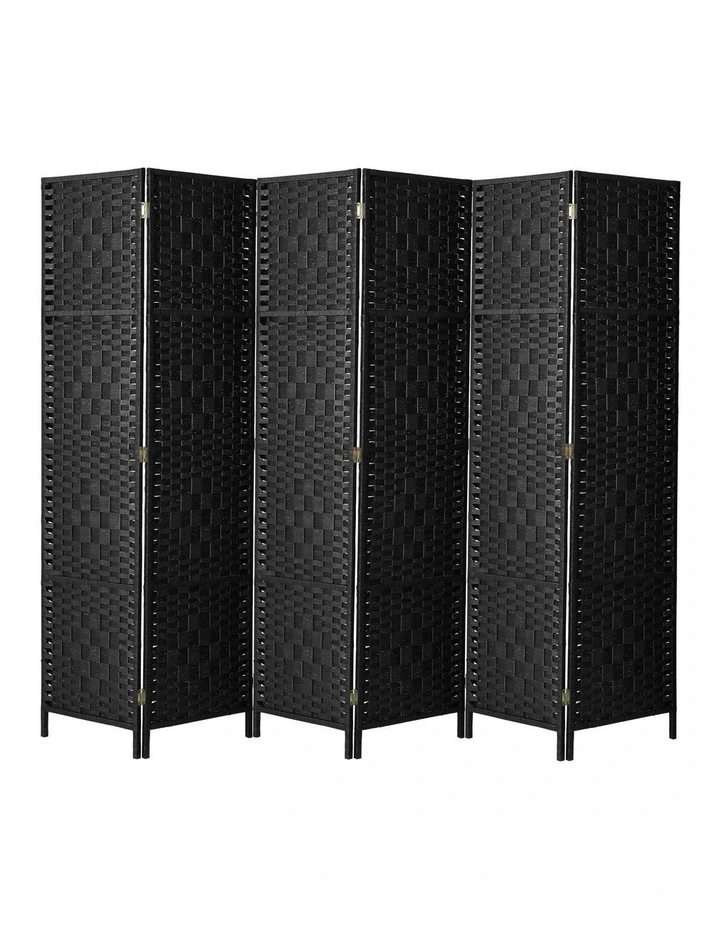 Oikiture 6 Panel Room Divider Screen Privacy Dividers Woven Wood Folding Black image 2