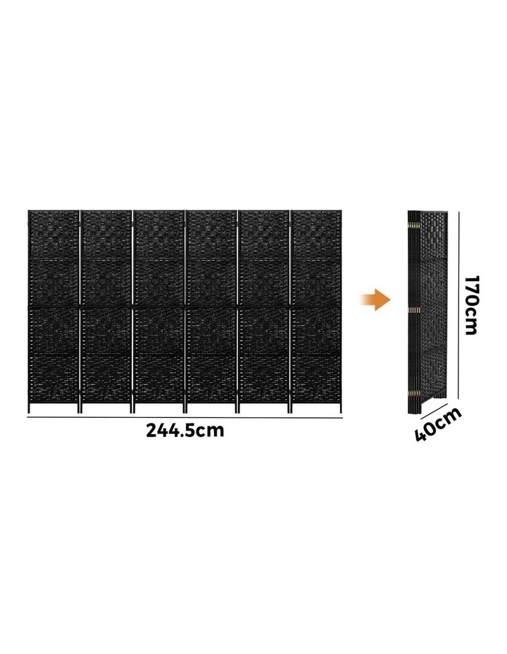 Oikiture 6 Panel Room Divider Screen Privacy Dividers Woven Wood Folding Black image 3