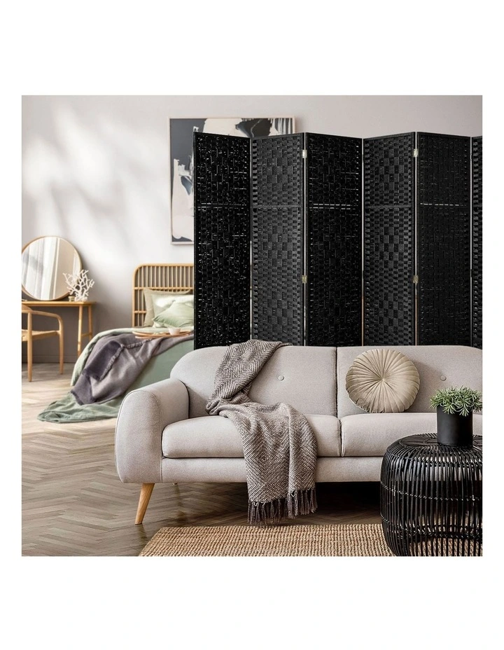 Oikiture 6 Panel Room Divider Screen Privacy Dividers Woven Wood Folding Black image 5