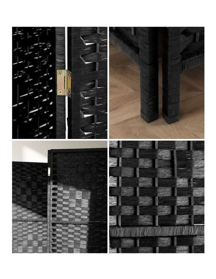 Oikiture 6 Panel Room Divider Screen Privacy Dividers Woven Wood Folding Black image 6