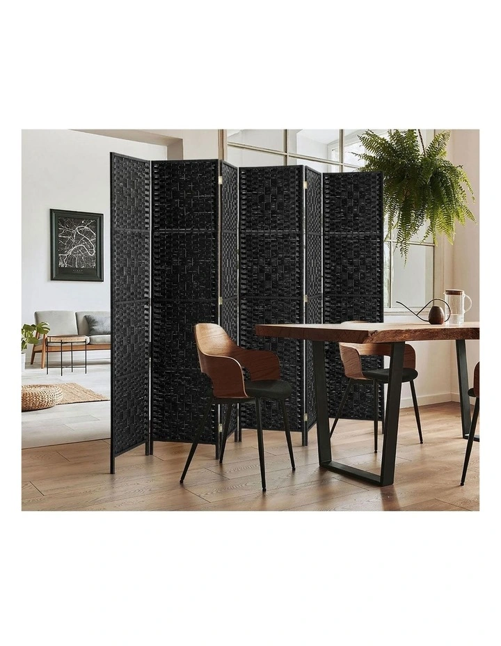 Oikiture 6 Panel Room Divider Screen Privacy Dividers Woven Wood Folding Black image 7