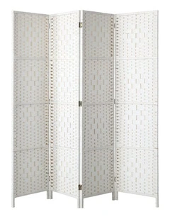 Oikiture 4 Panel Room Divider Screen Privacy Dividers Woven Wood Folding White