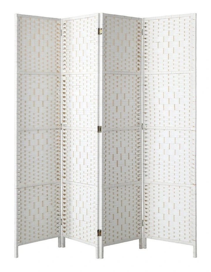 Oikiture 4 Panel Room Divider Screen Privacy Dividers Woven Wood Folding White image 1