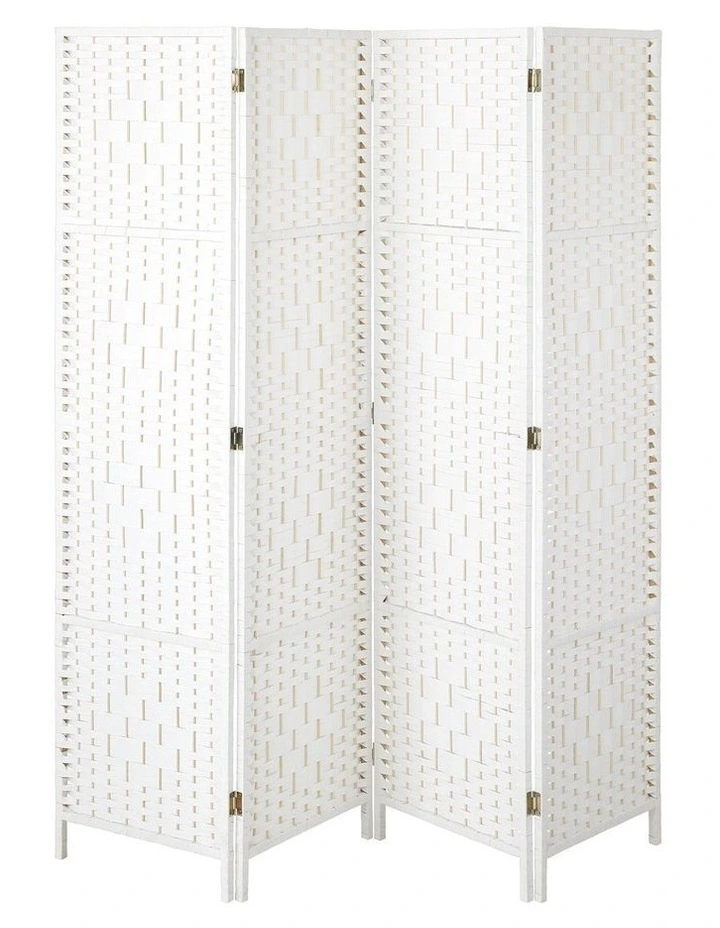Oikiture 4 Panel Room Divider Screen Privacy Dividers Woven Wood Folding White image 2