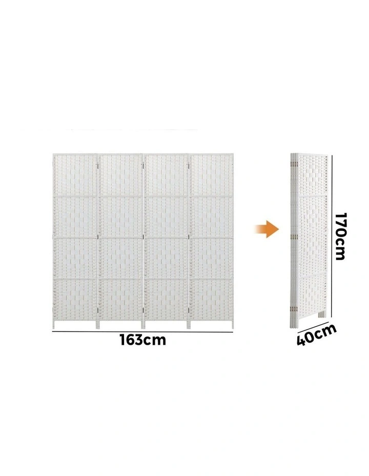 Oikiture 4 Panel Room Divider Screen Privacy Dividers Woven Wood Folding White image 3