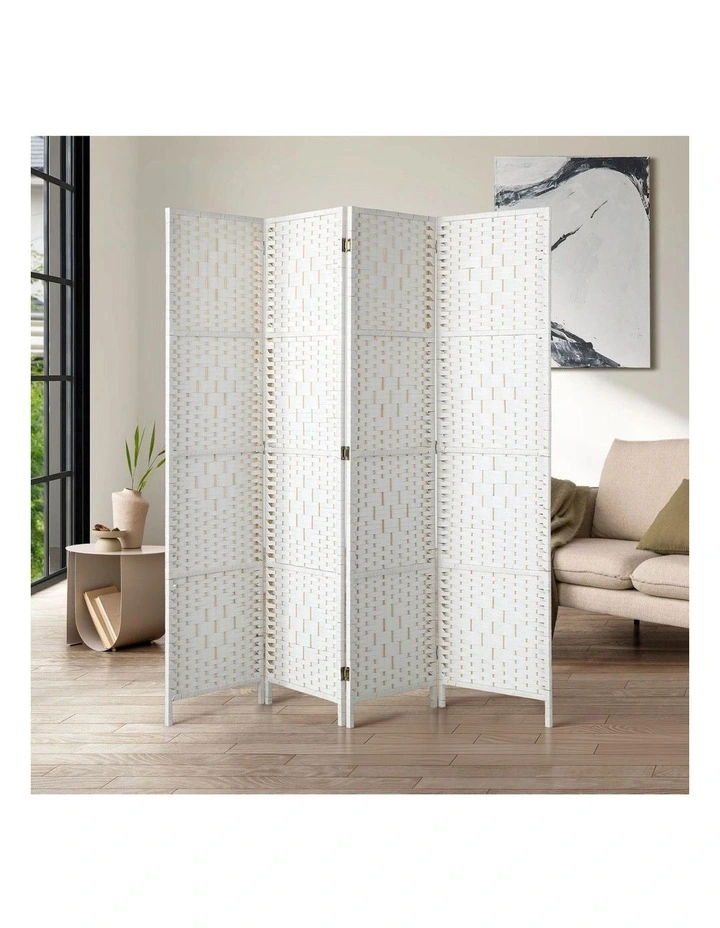 Oikiture 4 Panel Room Divider Screen Privacy Dividers Woven Wood Folding White image 4