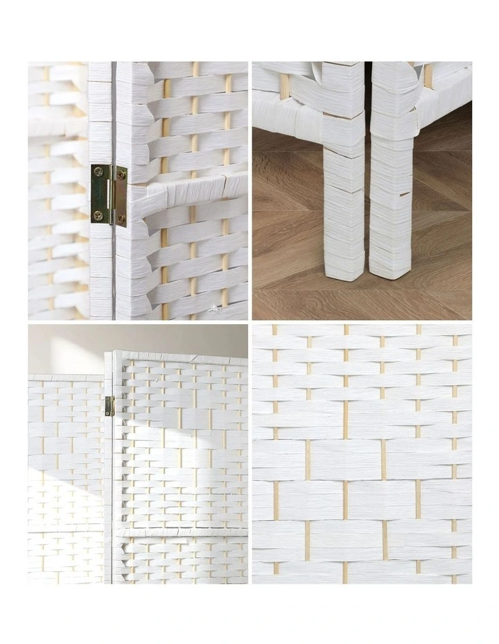Oikiture 4 Panel Room Divider Screen Privacy Dividers Woven Wood Folding White image 6