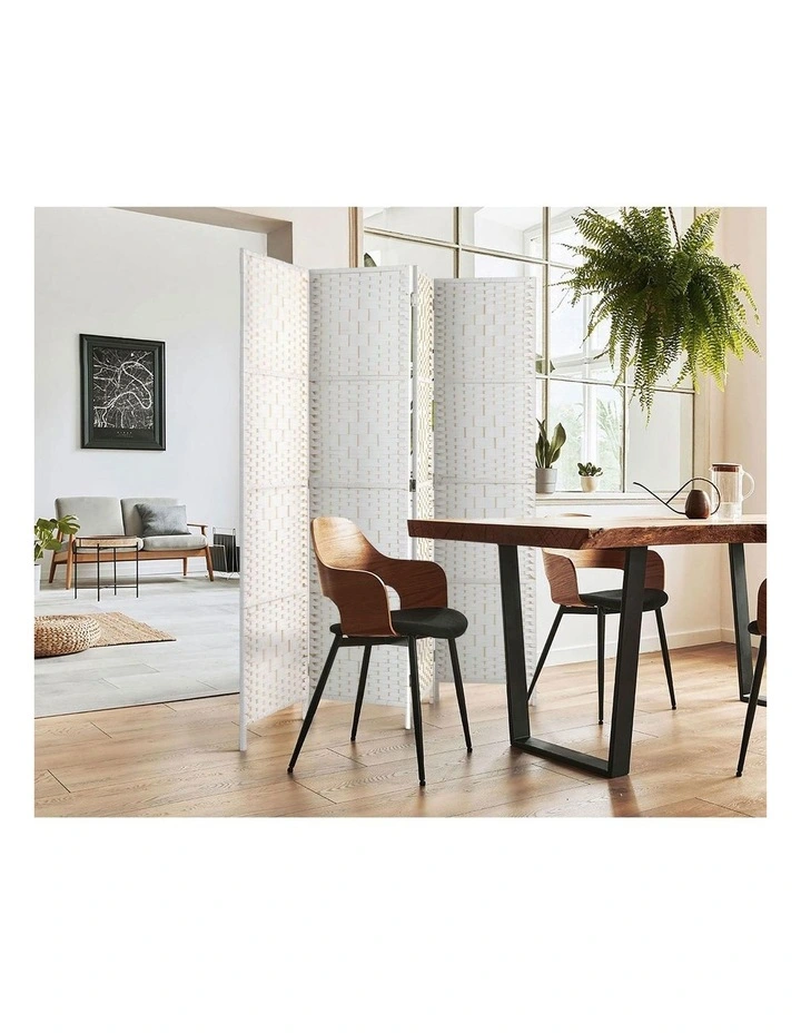 Oikiture 4 Panel Room Divider Screen Privacy Dividers Woven Wood Folding White image 7