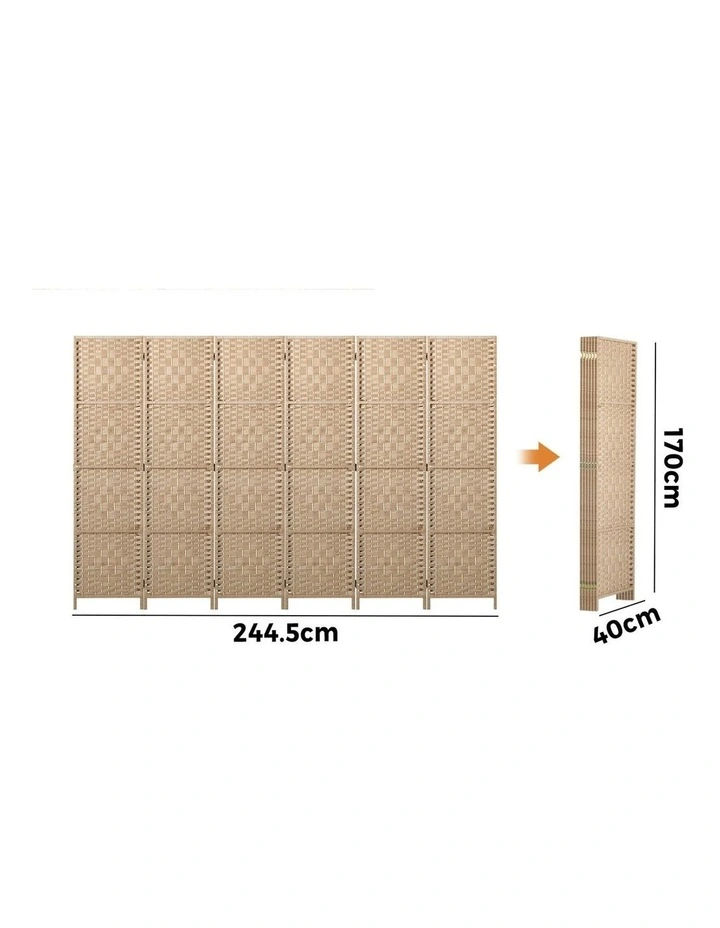 Oikiture 6 Panel Room Divider Privacy Screen Dividers Woven Wood Fold Stand image 3