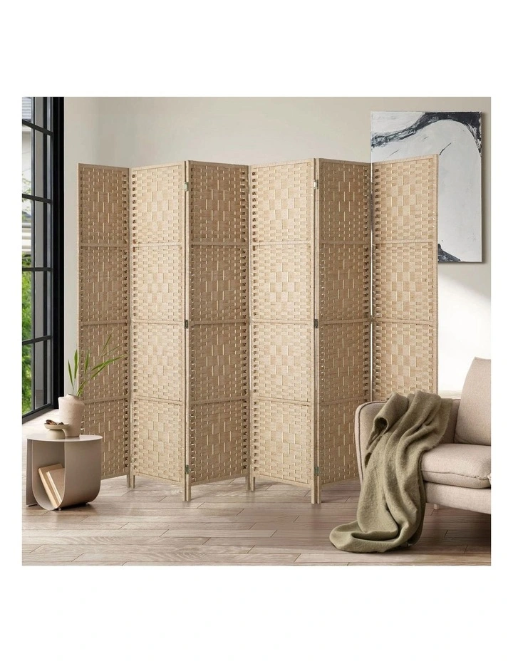 Oikiture 6 Panel Room Divider Privacy Screen Dividers Woven Wood Fold Stand image 4