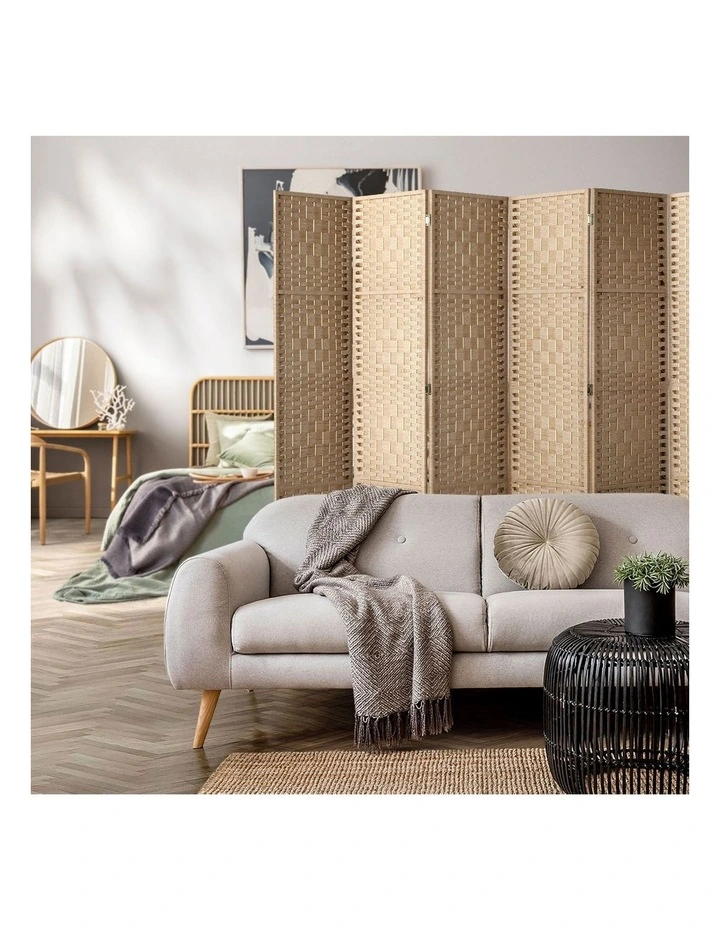 Oikiture 6 Panel Room Divider Privacy Screen Dividers Woven Wood Fold Stand image 5