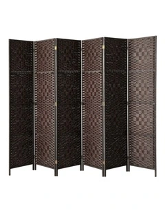 Oikiture 6 Panel Room Divider Screen Privacy Dividers Woven Wood Folding Brown
