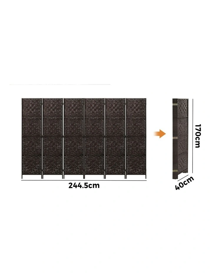 Oikiture 6 Panel Room Divider Screen Privacy Dividers Woven Wood Folding Brown image 3