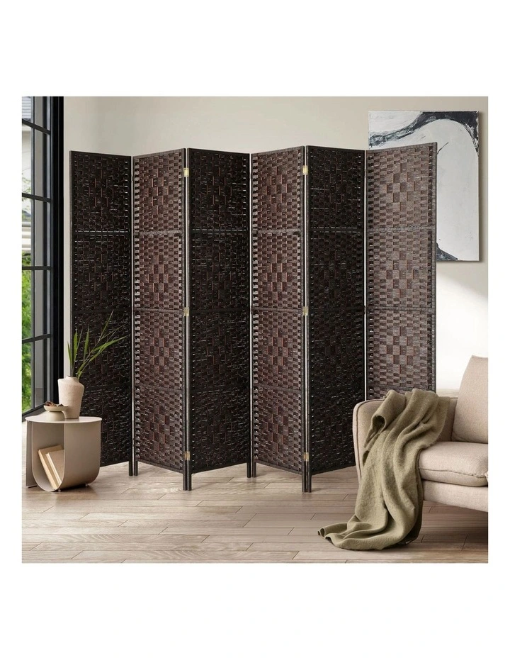 Oikiture 6 Panel Room Divider Screen Privacy Dividers Woven Wood Folding Brown image 4