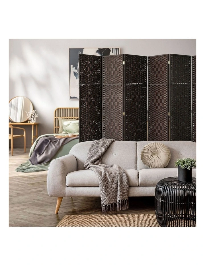 Oikiture 6 Panel Room Divider Screen Privacy Dividers Woven Wood Folding Brown image 5
