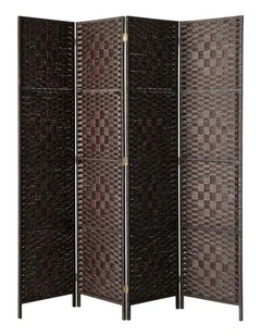 Oikiture 4 Panel Room Divider Screen Privacy Dividers Woven Wood Folding Brown