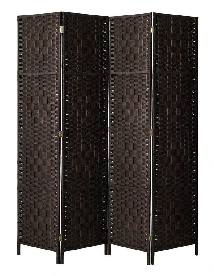 Oikiture 4 Panel Room Divider Screen Privacy Dividers Woven Wood Folding Brown image 2