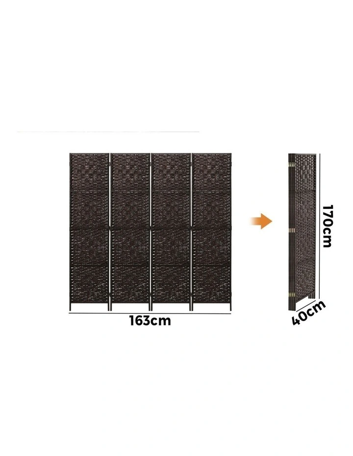 Oikiture 4 Panel Room Divider Screen Privacy Dividers Woven Wood Folding Brown image 3