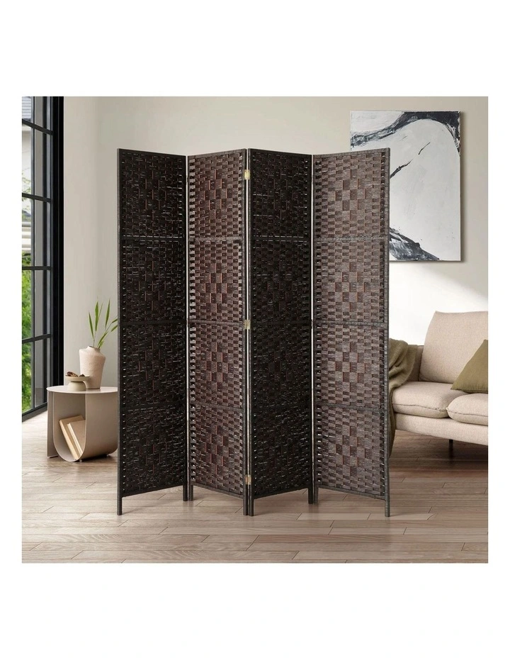 Oikiture 4 Panel Room Divider Screen Privacy Dividers Woven Wood Folding Brown image 4