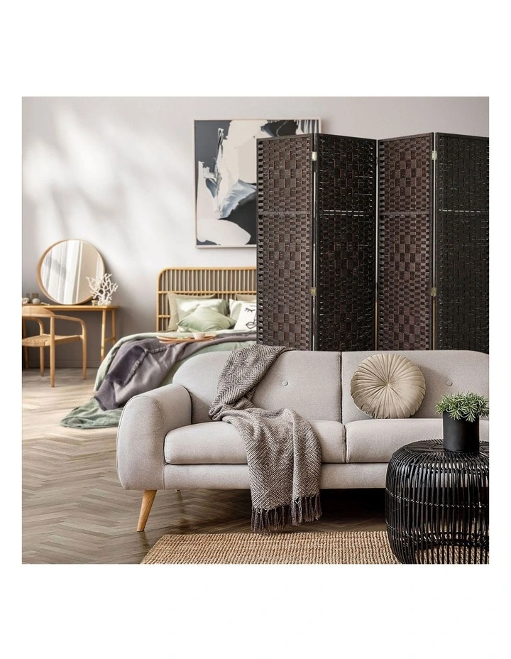 Oikiture 4 Panel Room Divider Screen Privacy Dividers Woven Wood Folding Brown image 5