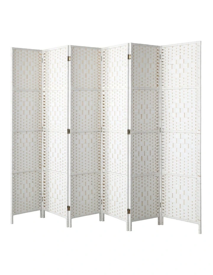 Oikiture 6 Panel Room Divider Screen Privacy Dividers Woven Wood Folding White image 1