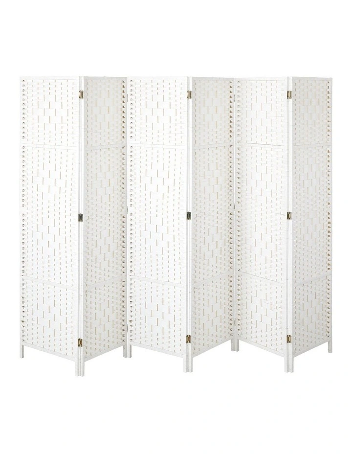 Oikiture 6 Panel Room Divider Screen Privacy Dividers Woven Wood Folding White image 2