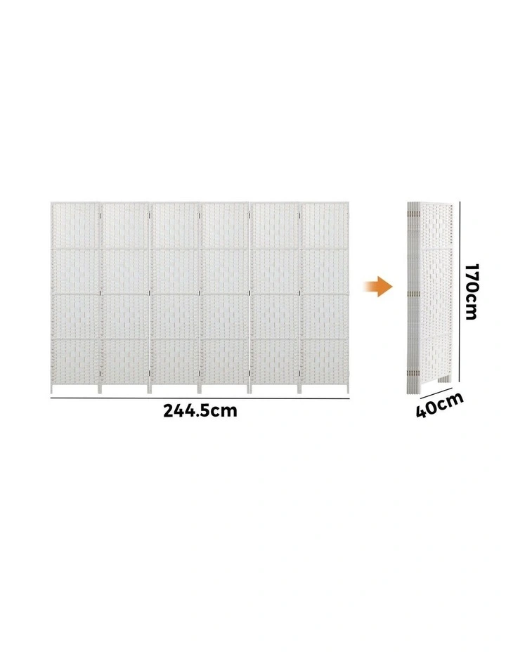 Oikiture 6 Panel Room Divider Screen Privacy Dividers Woven Wood Folding White image 3