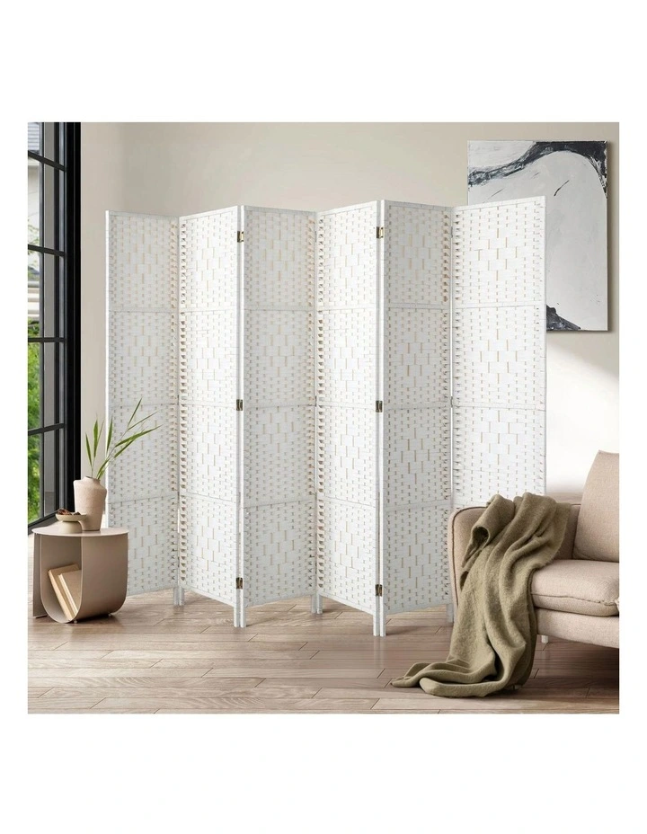 Oikiture 6 Panel Room Divider Screen Privacy Dividers Woven Wood Folding White image 4
