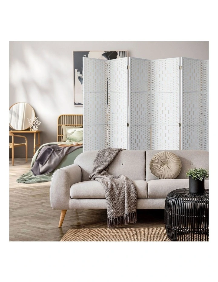 Oikiture 6 Panel Room Divider Screen Privacy Dividers Woven Wood Folding White image 5