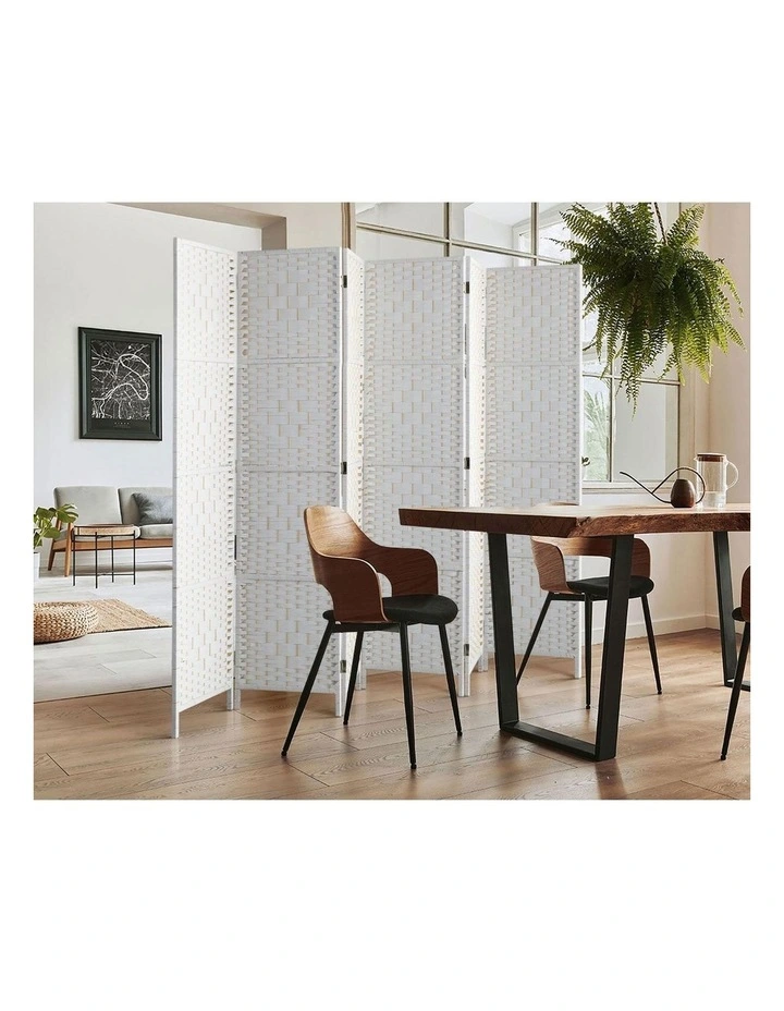 Oikiture 6 Panel Room Divider Screen Privacy Dividers Woven Wood Folding White image 7