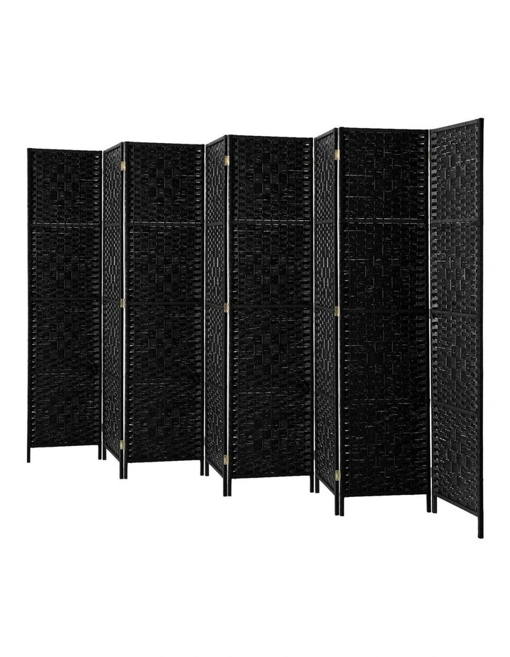 Oikiture 8 Panel Room Divider Screen Privacy Dividers Woven Wood Folding Black image 1