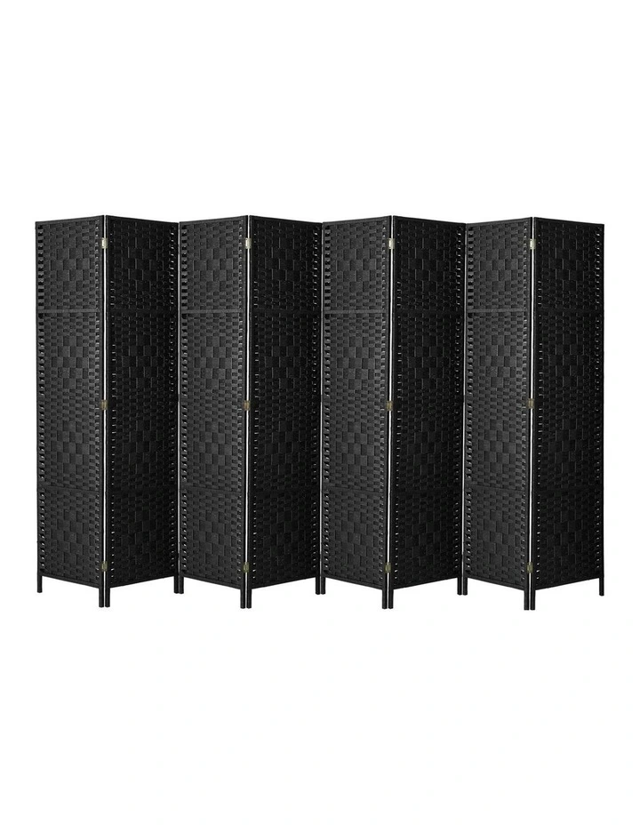 Oikiture 8 Panel Room Divider Screen Privacy Dividers Woven Wood Folding Black image 2