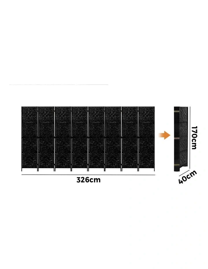 Oikiture 8 Panel Room Divider Screen Privacy Dividers Woven Wood Folding Black image 3